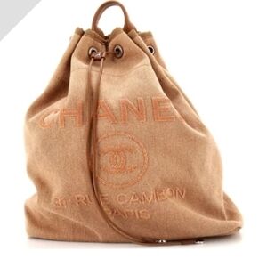 CHANEL Tan Canvas Drawstring Bucket Bag